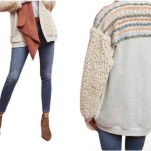 Anthropologie Amadi textured front open cardigan. Faux Sherpa Cardigan - Picture 9 of 12